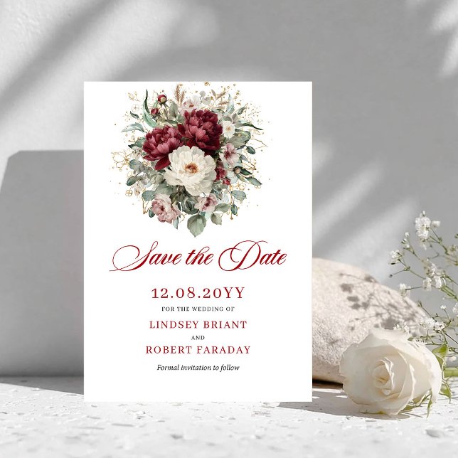 Carte de sauvegarde de date de mariage Burgundy Bl (Beautiful Blush Burgundy Save The Date Card)