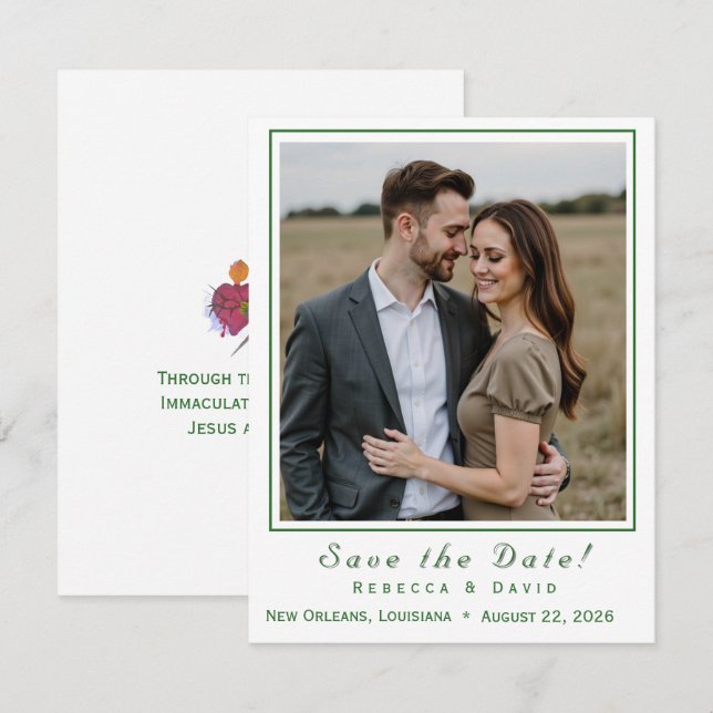Carte de sauvegarde de date de mariage catholique  (Devant / Derrière)