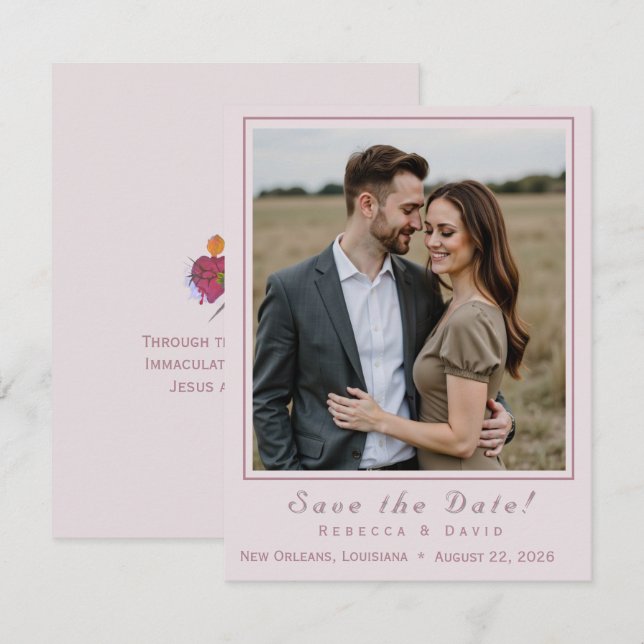 Carte de sauvegarde de date de mariage catholique  (Devant / Derrière)