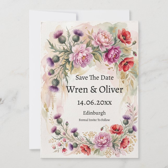 Carte de sauvegarde de date de mariage Chardon Pav (Devant)