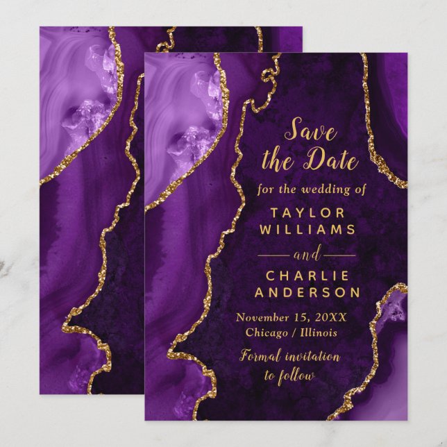 Carte de sauvegarde de date de mariage en agate vi (Devant / Derrière)