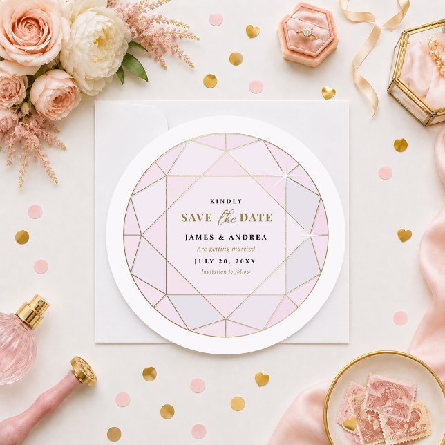 Carte de sauvegarde de date de mariage en diamant  (Créateur téléchargé)