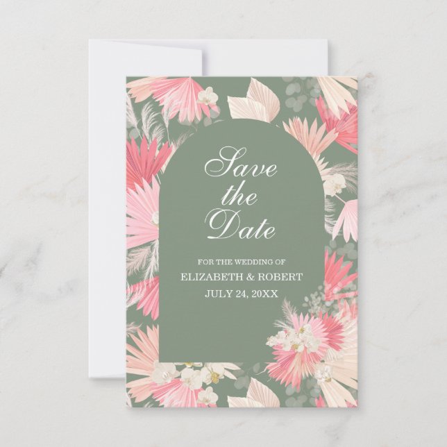 Carte de sauvegarde de date de mariage en vert pou (Devant)