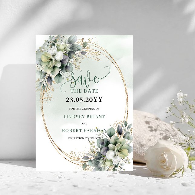 Carte de sauvegarde de date de mariage en vert sau (Natural Sage Green Botanical Save The Date Card)