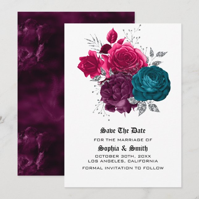 Carte de sauvegarde de date de mariage floral goth (Devant / Derrière)