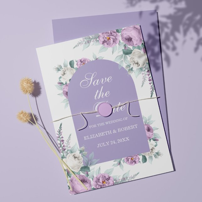 Carte de sauvegarde de date de mariage florale lav (Créateur téléchargé)