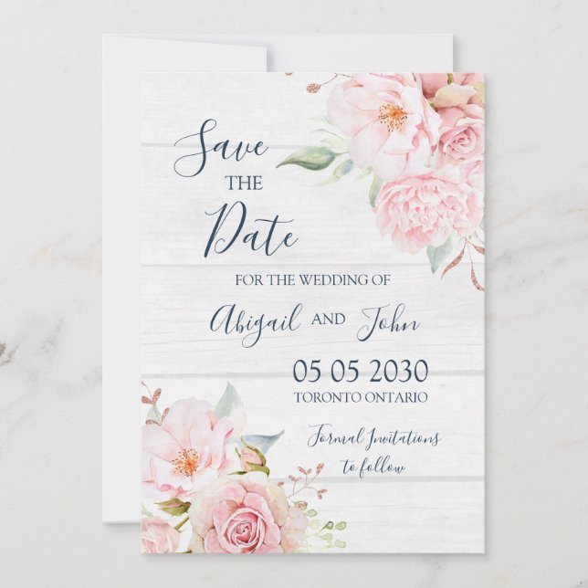 Carte de sauvegarde de date de mariage Florale Ros (Devant)