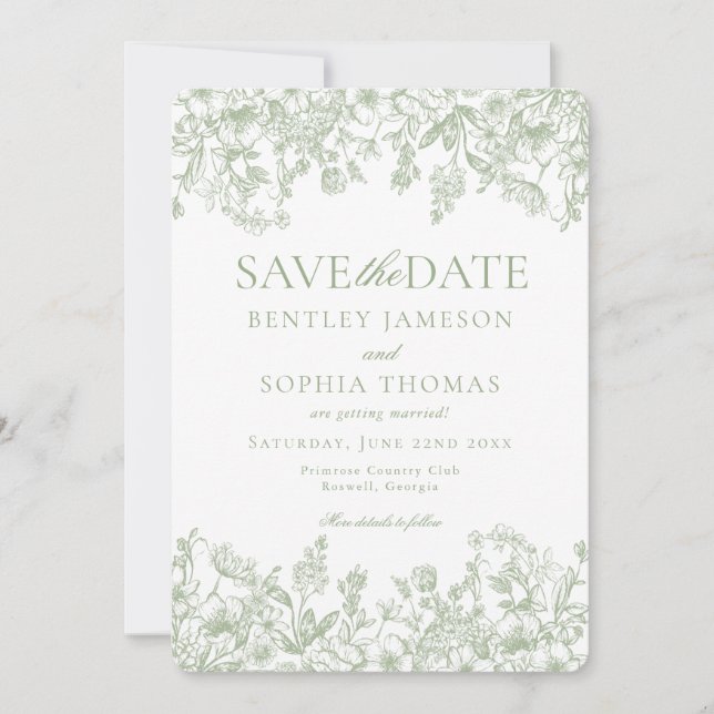 Carte de sauvegarde de date de mariage florale vin (Devant)
