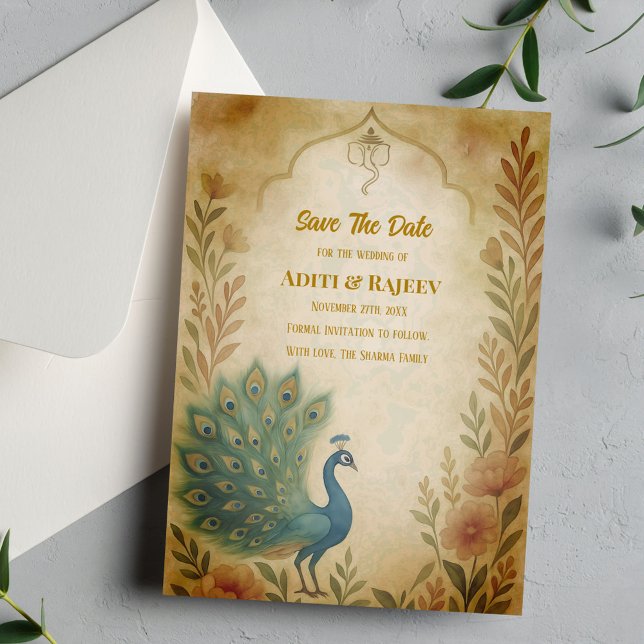 Carte de sauvegarde de date de mariage indien flor (Créateur téléchargé)