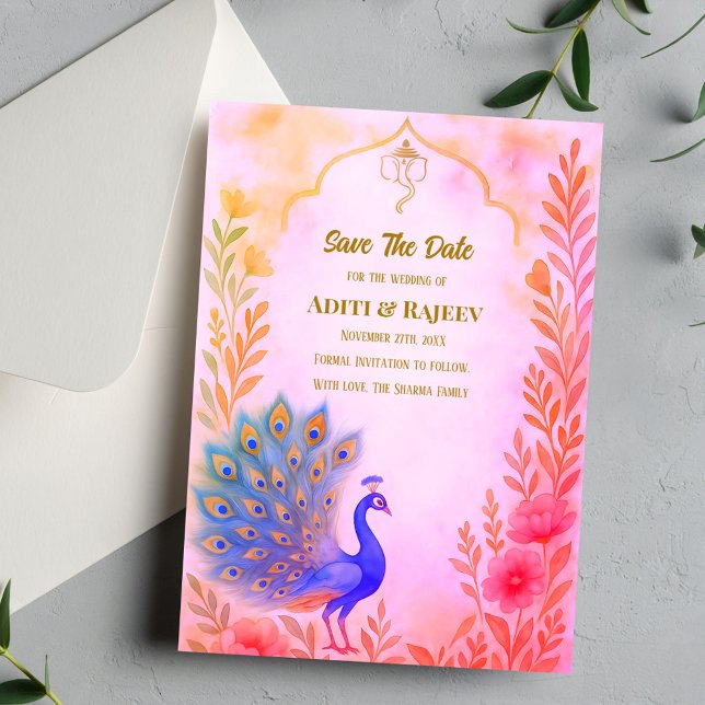 Carte de sauvegarde de date de mariage indien flor (Créateur téléchargé)