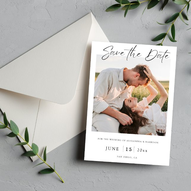 Carte de sauvegarde de date de mariage moderne ave (Elegent Minimalist Photo Save The Date)