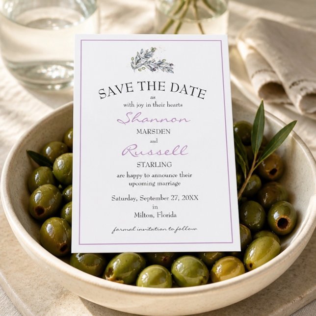 Carte de sauvegarde de date de mariage Olive Branc (Créateur téléchargé)