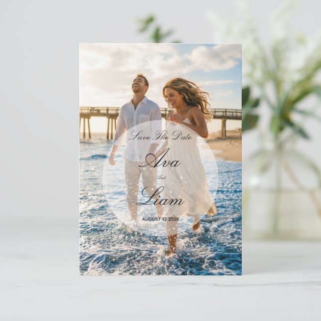 Carte de sauvegarde de date de mariage plage côtiè (Debout devant)
