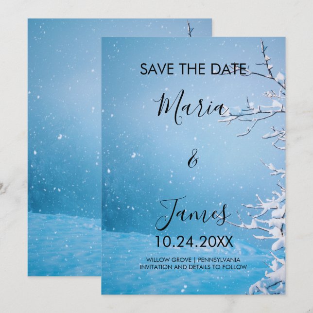 Carte de sauvegarde de date de mariage sous la nei (Devant / Derrière)