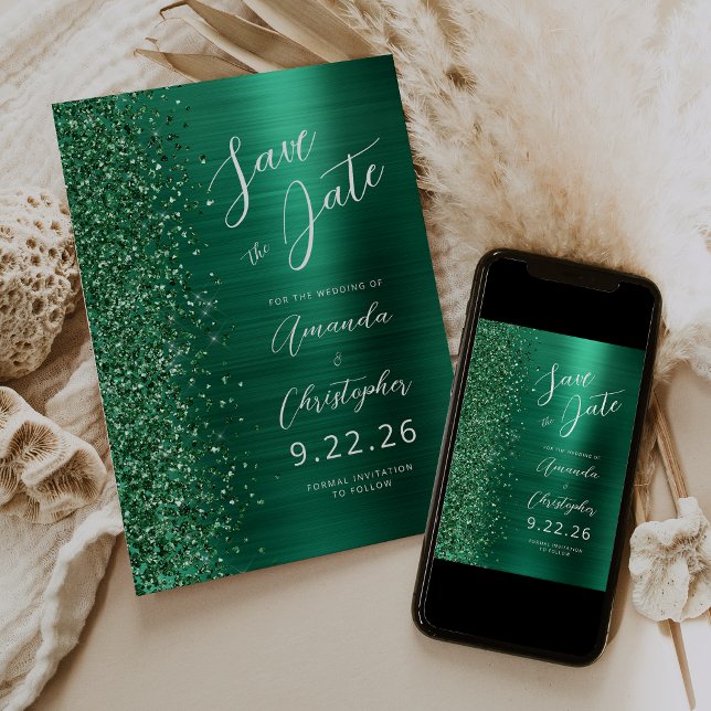 Carte de sauvegarde de date de mariage vert émerau (Créateur téléchargé)