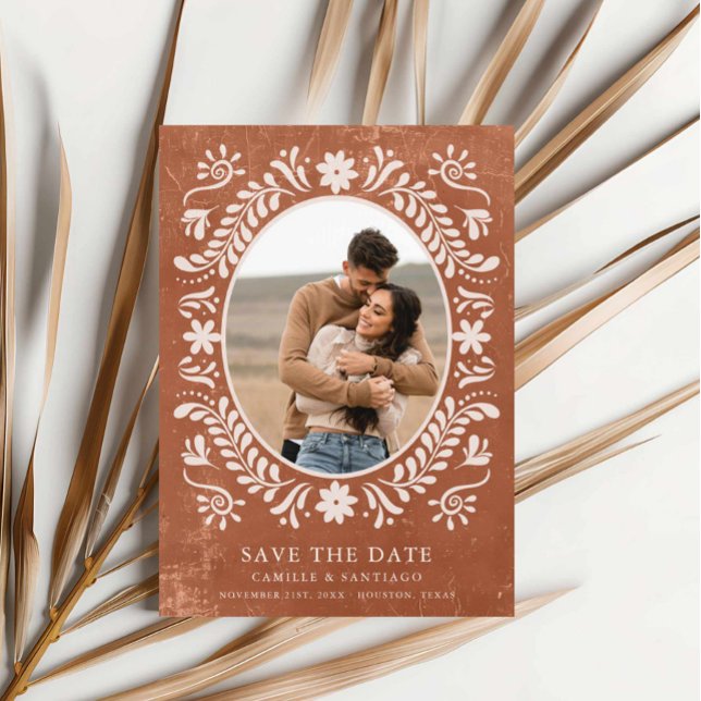 Carte de sauvegarde de date de photo en terracotta (Rustic Terracotta Save the Date Photo Card)