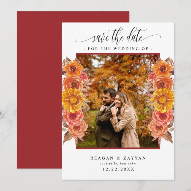 Carte de sauvegarde de date de photo florale d'aut (Devant / Derrière)