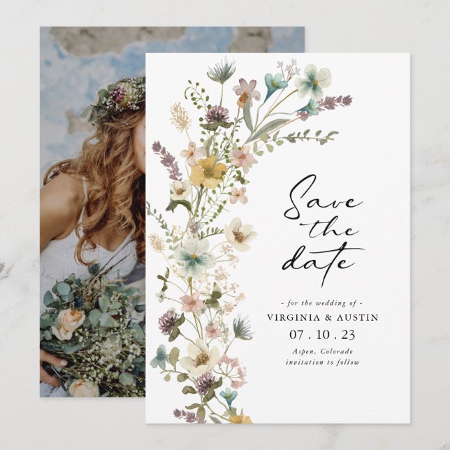 Carte de sauvegarde de date de photo florale de pr (Devant / Derrière)