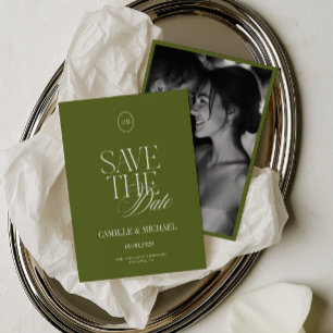 Carte de sauvegarde de date de photo vert olive él
