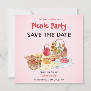 Carte de sauvegarde de date de pique-nique rose ro