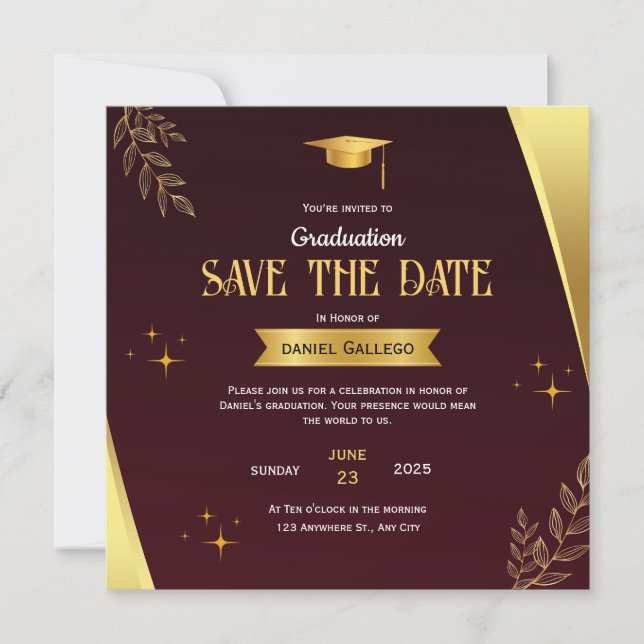 Carte de sauvegarde de date de remise des diplômes (Devant)