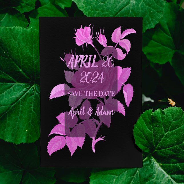 Carte de sauvegarde de date de rose botanique rose (Créateur téléchargé)