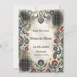 Carte de sauvegarde de date de tartan d'art folklo