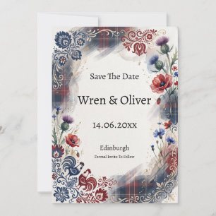 Carte de sauvegarde de date de tartan de fleur sau