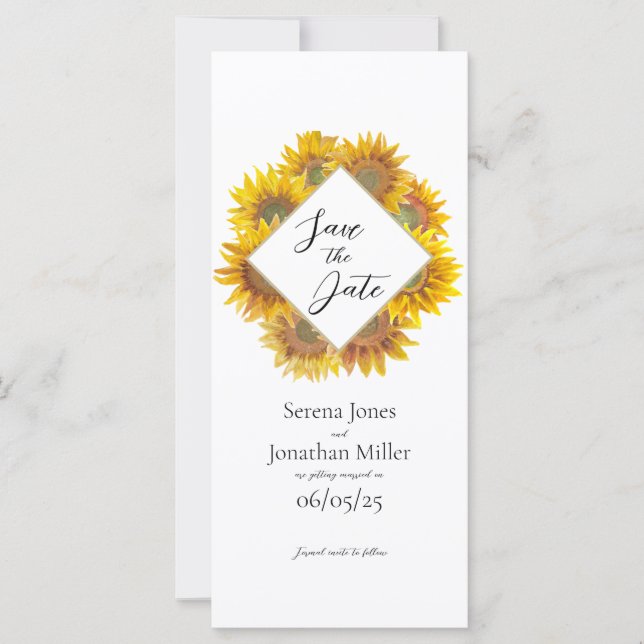 Carte de sauvegarde de date de tournesol (Devant)