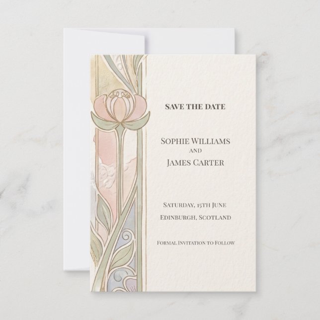Carte de sauvegarde de date de tulipe pastel douce (Devant)