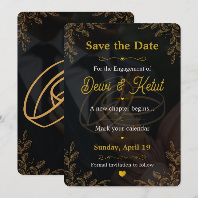 Carte de sauvegarde de date d'invitation de fiança (Devant / Derrière)