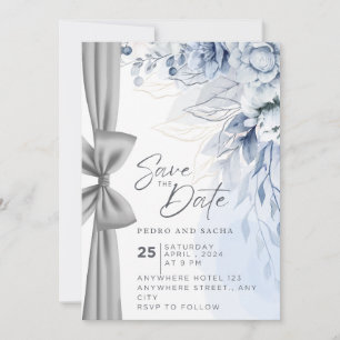 Carte de sauvegarde de date Dusty Blue Floral avec