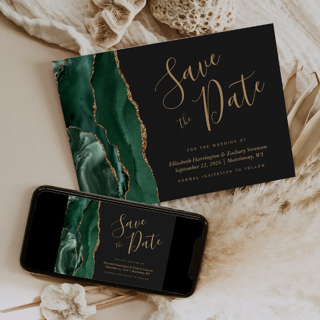 Carte de sauvegarde de date émeraude verte Agate O (Créateur téléchargé)