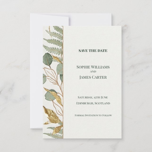 Carte de sauvegarde de date Eucalyptus Fern Or (Devant)