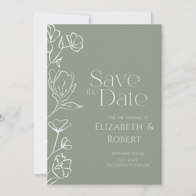 Carte de sauvegarde de date Fleurs blanches Sage v (Devant)