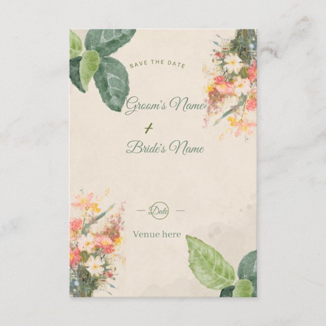 Carte de sauvegarde de date florale aquarelle (Devant)