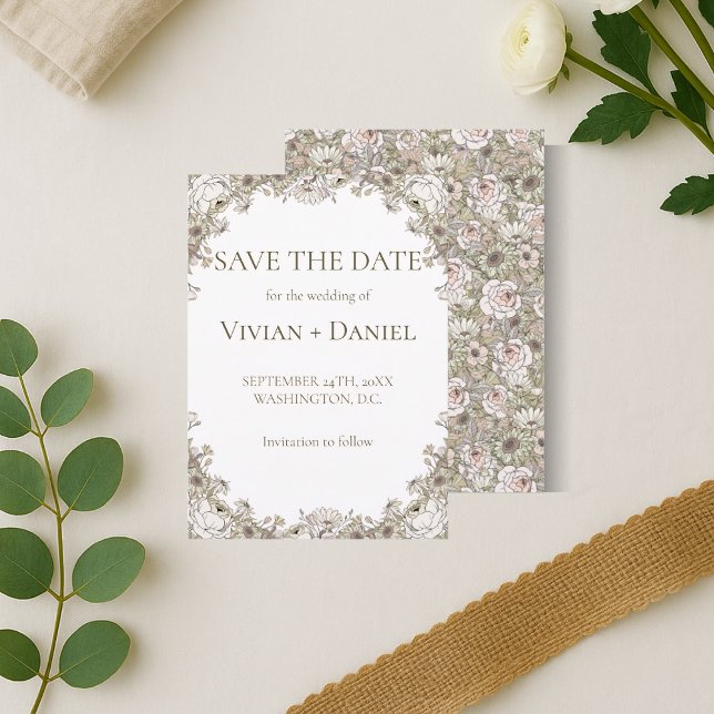 Carte de sauvegarde de date florale bohème minimal (Créateur téléchargé)