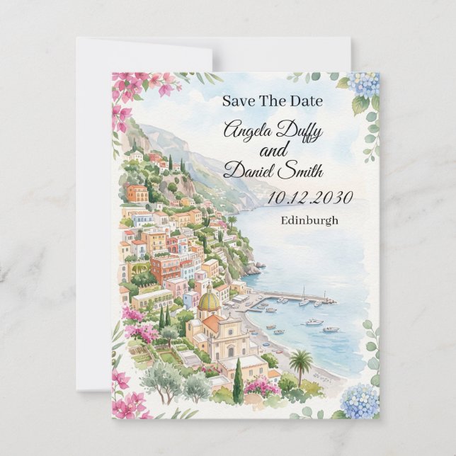 Carte de sauvegarde de date florale côtière rose (Devant)