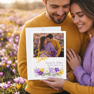 Carte de sauvegarde de date florale de crocus jaun