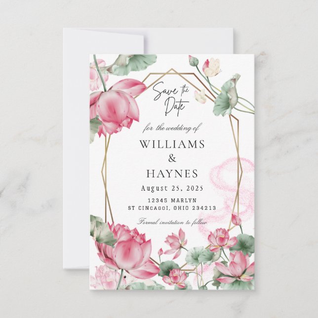 Carte de sauvegarde de date florale de lotus rose (Devant)