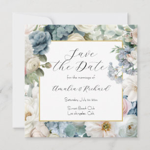 Carte de sauvegarde de date florale Hydrangea bleu