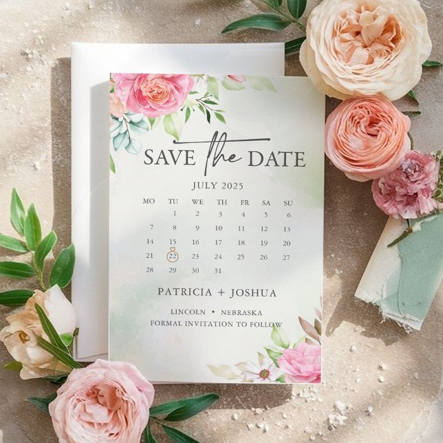 Carte de sauvegarde de date florale rose poussiére (Créateur téléchargé)