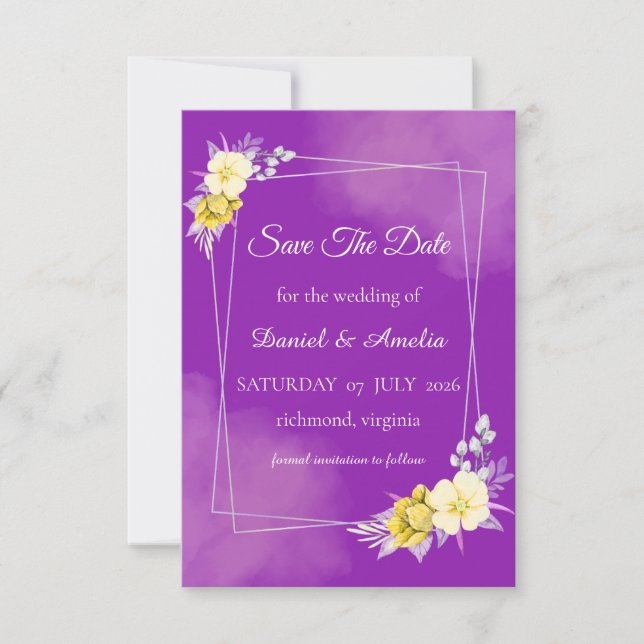 Carte de sauvegarde de date florale violette (Devant)