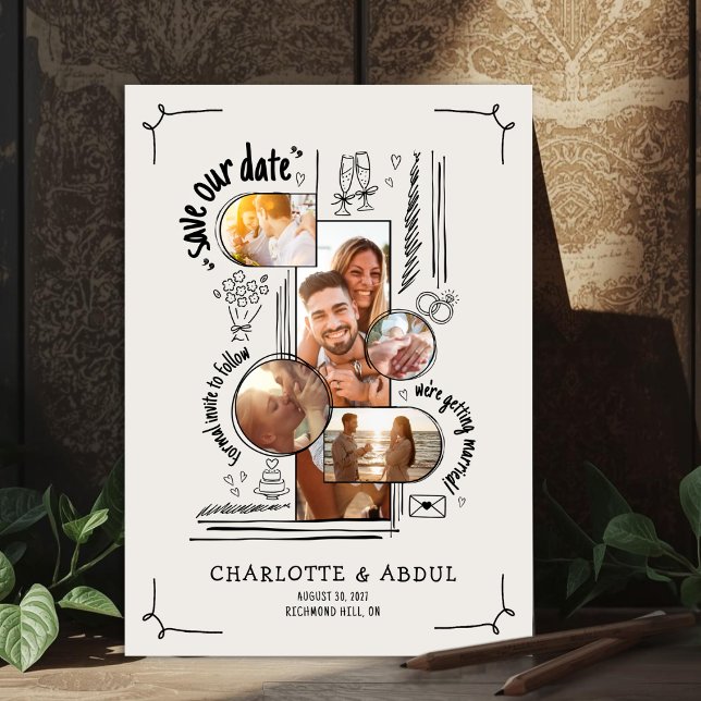 Carte de sauvegarde de date funky dessinée à la ma (A Save The Date For Fun Couples Only)