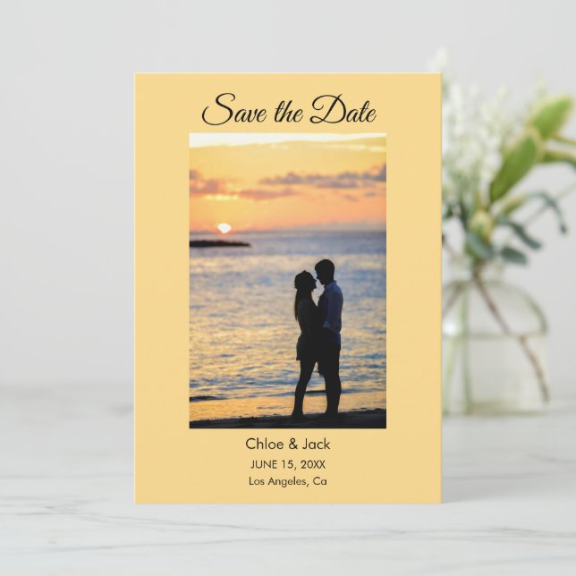 Carte de sauvegarde de date jaune orange photo mod (Debout devant)