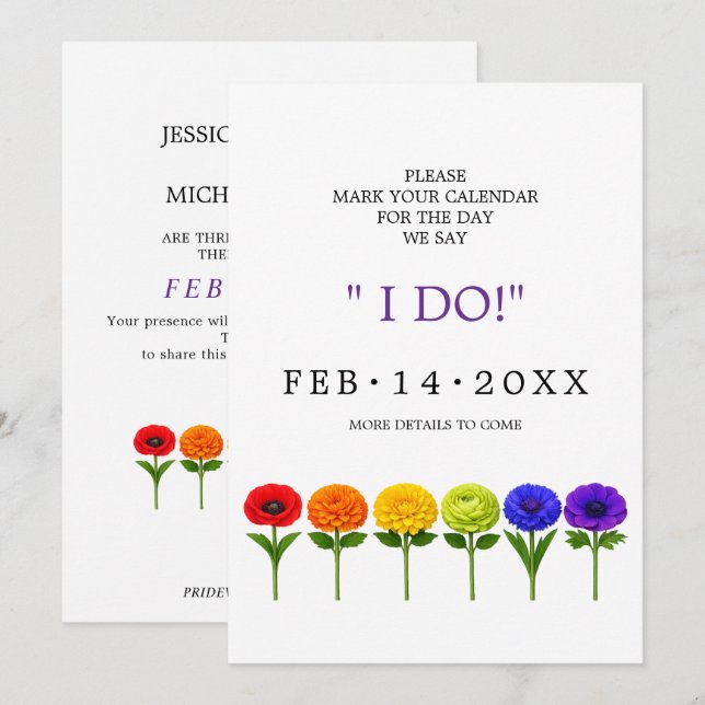 Carte de sauvegarde de date LGBTQ Fleurir ensemble (Devant / Derrière)