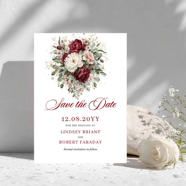 Carte de sauvegarde de date Luxe Blush Bourgogne O (Luxe Blush Burgundy Gold Save The Date Card)