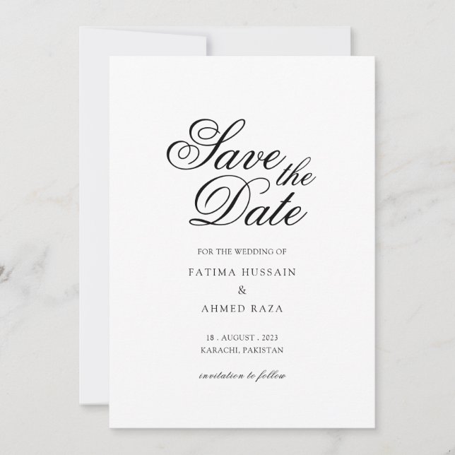 Carte de sauvegarde de date minimale blanche scrip (Devant)