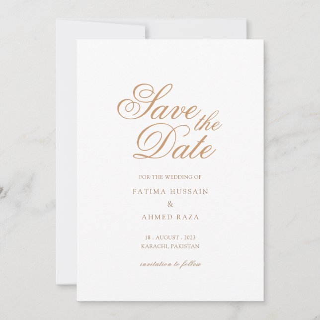 Carte de sauvegarde de date minimale en or blanc p (Devant)