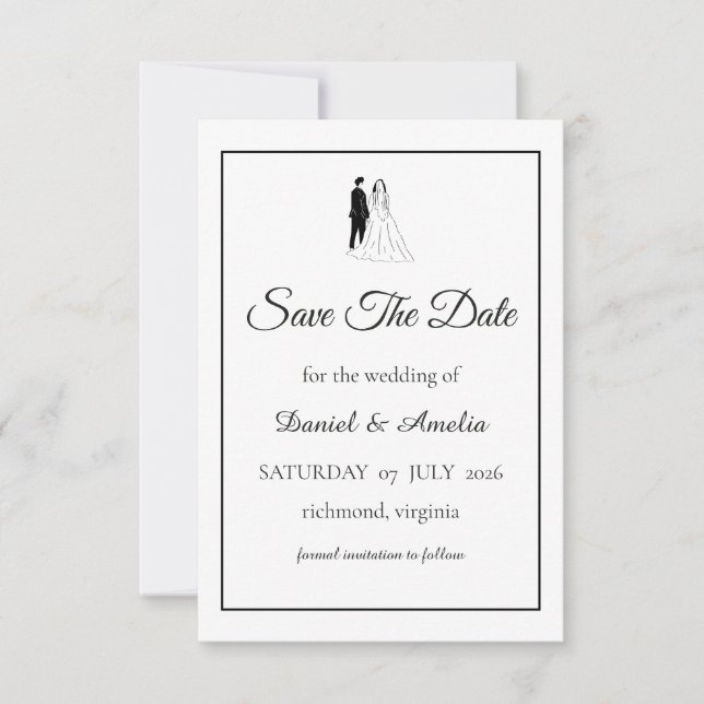 Carte de sauvegarde de date minimale noir et blanc (Devant)